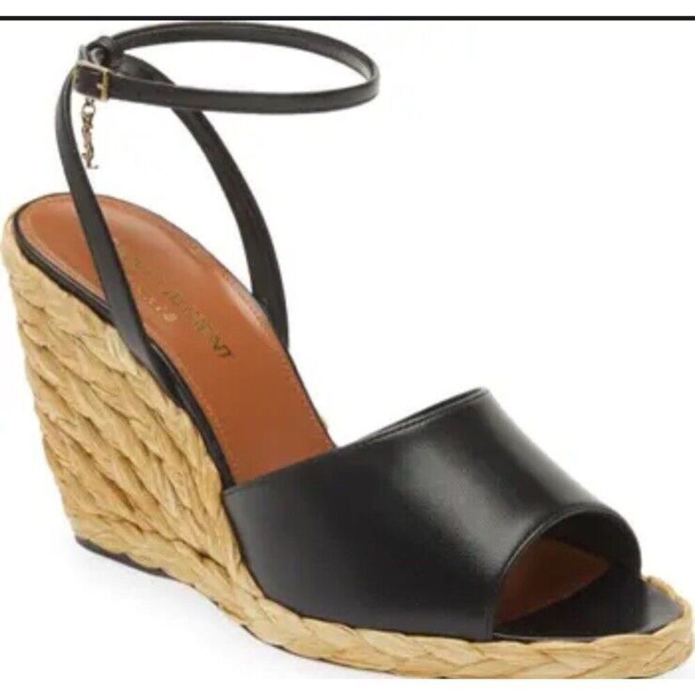 Saint Laurent Black and Tan Wedge Sandals